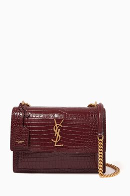 Saint Laurent Medium Sunset Chain Shoulder Bag in Croc-embossed Leather 215739399_16