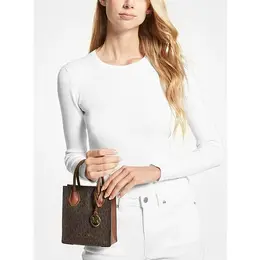 Сумка кросс-боди Michael Kors Mercer Extra-Small Logo and Leather Crossbody Bag, фактура зернистая, коричневый 102008286742