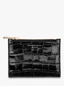 Маленькая плоская сумка Aspinal of London Essential из блестящей кожи крокодила, черная 58708615 | black