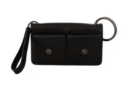 Dolce & Gabbana Black Leather Wristlet Mini Bag Card Bill Wallet vas130274