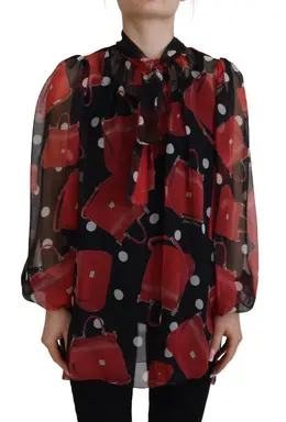 Dolce & Gabbana Black Red Sicily Bag Silk Shirt Top Blouse - IT40|S tsh83192- 40