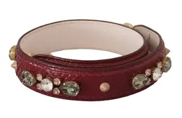 Dolce & Gabbana Bordeaux Leather Crystals Bag Shoulder Strap bel8739