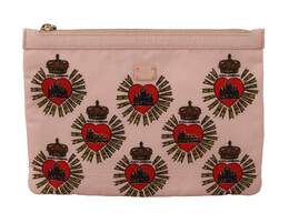Dolce & Gabbana Clutch Pink D&G Logo Devotion Heart Nylon Pouch Wallet vas12892