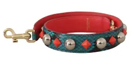 Dolce & Gabbana Green Crystals Leather Bag Shoulder Strap bel8734