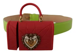 Dolce & Gabbana Green Leather Devotion Heart Micro Bag Headphones Belt - 70 cm / 28 Inches wmb148 - 70