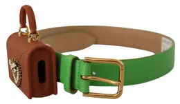 Dolce & Gabbana Green Leather Devotion Heart Micro Bag Headphones Belt - 70 cm / 28 Inches wmb182 - 70
