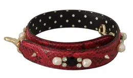 Dolce & Gabbana Red Exotic Leather Crystals Bag Shoulder Strap bel8720