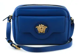 Versace Blue Calf Leather Camera Shoulder Bag 8054712655630