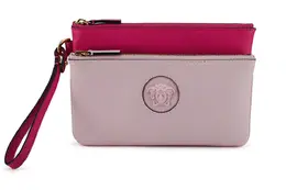 Versace Pink Calf Leather Pouch Bag 8052045277659