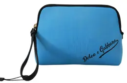 Dolce & Gabbana Blue Logo Print Hand Pouch Leopard Print Toiletry Bag bag1076