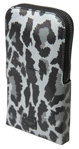 Dolce & Gabbana Gray Leopard Leather Men Purse Crossbody Sling Phone Bag bag1092
