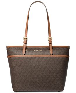 Большая сумка-тоут с карманом на молнии и логотипом сверху Michael Kors 15955622 | brown/acorn