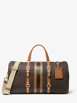 Очень большая выходная сумка с полосками с логотипом Bedford Travel Michael Kors 30f9g07u4b | brn/acorn