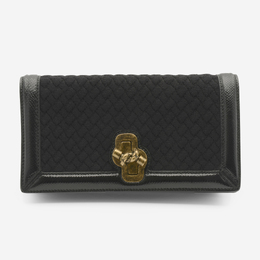 Bottega Veneta Black Leather And Wool Shoulder Bag yes