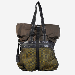 Bottega Veneta Brown And Green Leather And Nylon Tote yes