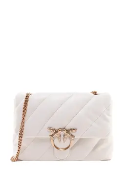 Pinko-Matelassé Leather Shoulder Bag With Iconic Love Birds Buckle-Donna 52621545701716