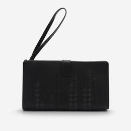 Bottega Veneta Intrecciato Slate Black Leather Clutch yes