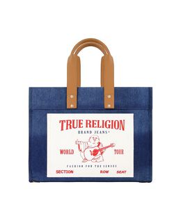 Большая сумка-тоут из потертого денима True Religion, синий 16784434 | navy