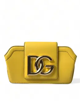 Dolce & Gabbana Yellow Smooth Leather DG Logo Clutch Crossbody Case Bag bag1282