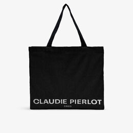 Объемная сумка-тоут из переработанного хлопка с логотипом Claudie Pierlot, цвет noir / gris r03806337 | noir / gris