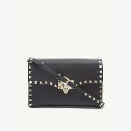 Кожаная сумка через плечо Rockstud Valentino Garavani, черный r03634733 | black