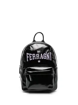 Chiara Ferragni logo-patches patent-finish backpack 20239352