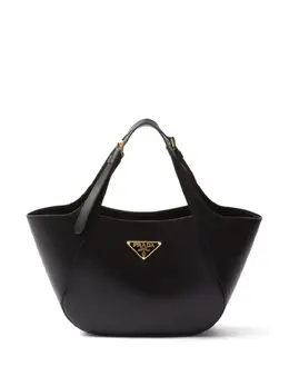 Prada medium enamel triangle logo leather tote bag 22726781
