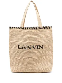 Lanvin logo-embroidered raffia tote bag 20896802