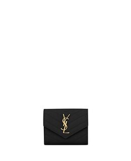 Клатч Cassandre с клапаном из кожи ягненка и блестящей кожи Saint Laurent, цвет Black 4926892 | black