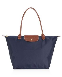 Большая нейлоновая сумка через плечо Le Pliage Original Longchamp, цвет Blue 641314 | navy/gold