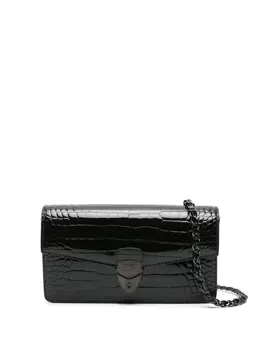 Aspinal of London Mayfair logo-lettering patent-leather clutch bag 21328280