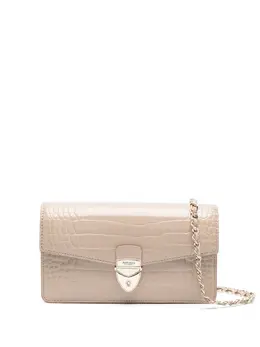 Aspinal of London Mayfair logo-lettering patent-leather clutch bag 21329530