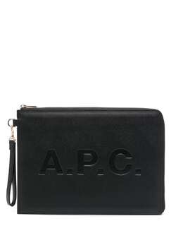 A.P.C. logo-debossed leather clutch bag 22506603