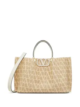 Valentino Garavani medium Toile Iconographe raffia tote bag 21819370