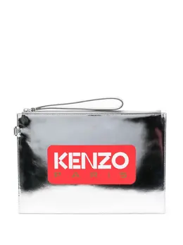 Kenzo Iconic logo-print metallic-leather clutch bag 21027100
