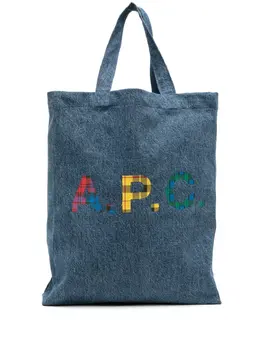 A.P.C. logo-print denim tote bag 21450448
