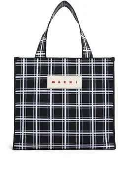 Marni logo-appliqué checked tote bag 20417656