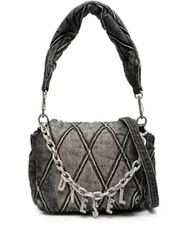 Diesel small logo-charm quilted denim bag 22214214