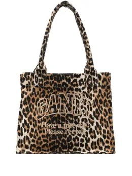 Ganni large leopard-print canvas tote bag 22896267