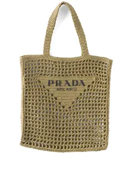 Prada triangle-logo raffia tote bag 22729063