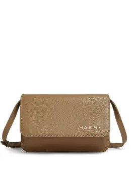 Marni logo-embroidered leather shoulder bag 22405544