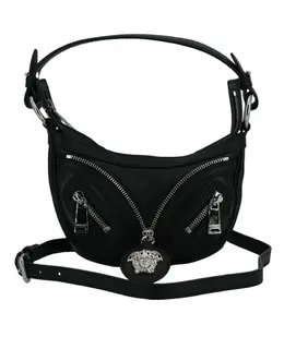 Versace Black Calf Leather Hobo Mini Shoulder Bag 8056204076473