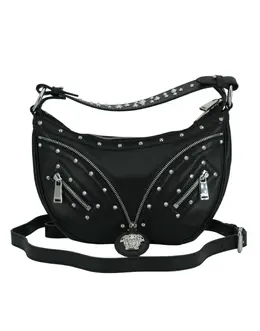 Versace Black Calf Leather Small Hobo Shoulder Bag 8056204137471