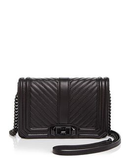 Маленькая кожаная сумка через плечо Love Chevron Quilt Rebecca Minkoff, цвет Black 1837435 | black/black