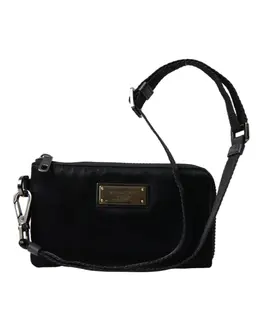 Dolce & Gabbana Black Nylon Logo Plaque Keyring Pouch Clutch Bag bag1373