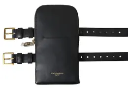 Dolce & Gabbana Black Leather Men Purse Double Belt Strap Bracelet Bag bag1082
