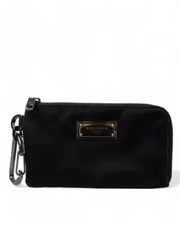 Dolce & Gabbana Black Nylon Logo Plaque Keyring Pouch Clutch Bag bag1315