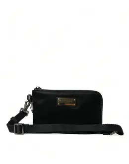 Dolce & Gabbana Black Nylon Logo Plaque Keyring Pouch Clutch Bag bag1350