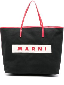 Marni logo-patch canvas tote bag 23160237