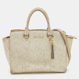 Michael Kors Gold Snakeskin Embossed Leather Large Selma Satchel 806965